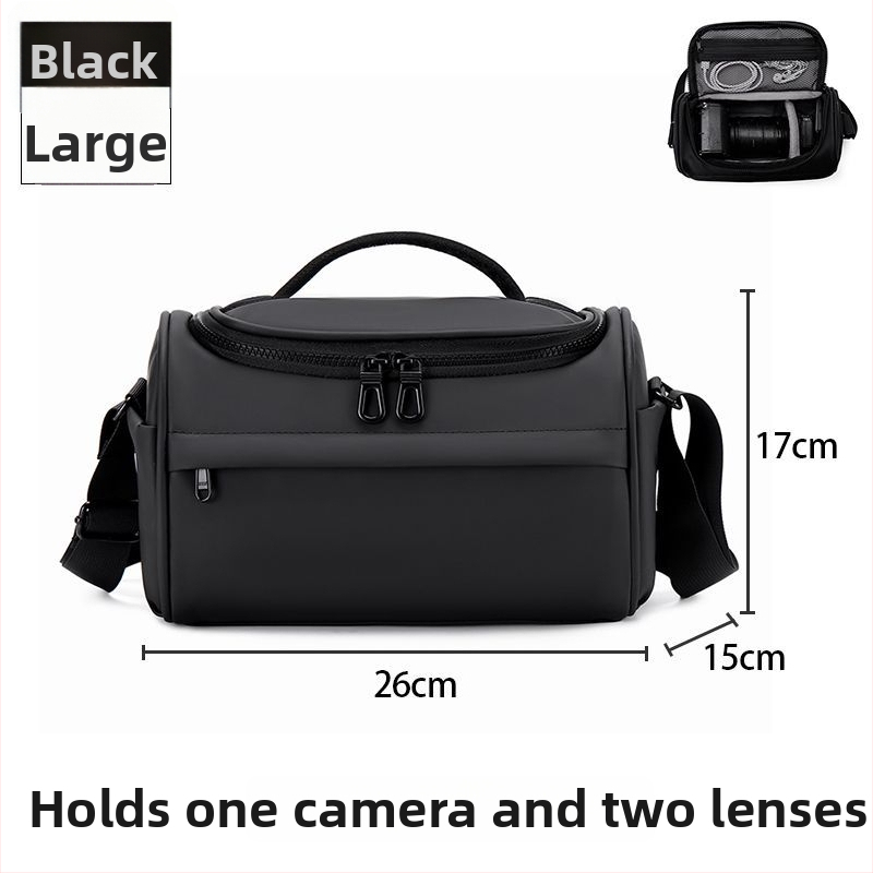 Fotoaparato krepšys – atsparus vandeniui, atsparus dilimui, sumažina apkrovą; PU medžiaga; tinka DSLR ir be veidrodinės kameros; pečių krepšys kelionėms; išlenkta peties juosta; vasara 2025