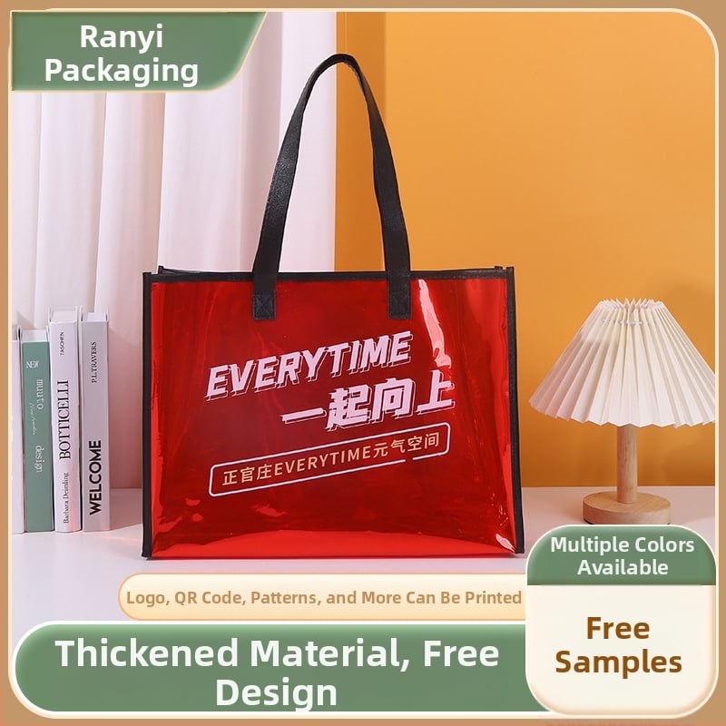 Skaidrus PVC pirkinių krepšys su pečių juostele, dviejų sluoksnių storis pagal užsakymą, universali rankinė