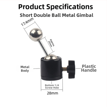 Rutulinė galva pan-tilt vaizdo kameros laikiklis iš aliuminio lydinio, srieginis montavimas, 360° sukimas (horizontaliai 180°, vertikaliai 90°)