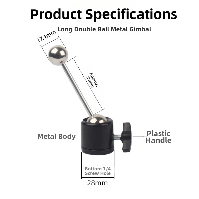 Kugelgalvas pan-tilt kamerai no alumīnija sakausējuma, vītne piestiprināšana, 360° griešanās (horizontāli 180°, vertikāli 90°)