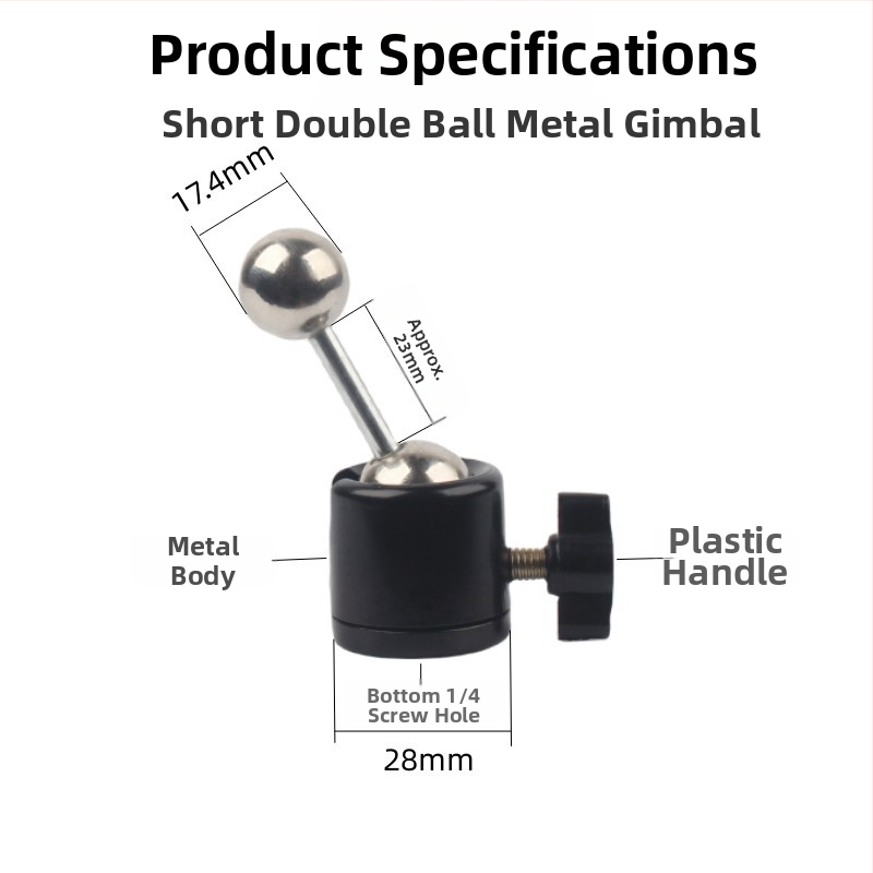 Kugelgalvas pan-tilt kamerai no alumīnija sakausējuma, vītne piestiprināšana, 360° griešanās (horizontāli 180°, vertikāli 90°)