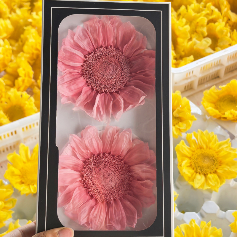 Očuvani suncokret ukrasni predmet — dekorativni dar; materijal: očuvani cvjetovi; pogodno kao dar učiteljima i kolegama