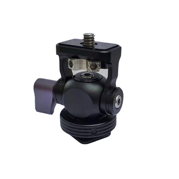 Suport mini gimbal cu bază hot shoe pentru camere DSLR; aliaj de aluminiu; rotație orizontală 360°, verticală 180°; greutate 0,06 kg