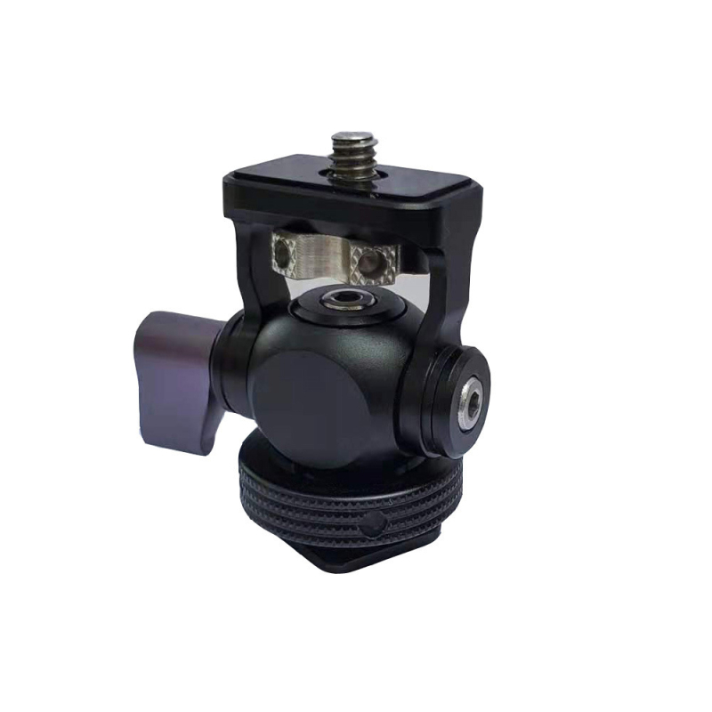 Suport mini gimbal cu bază hot shoe pentru camere DSLR; aliaj de aluminiu; rotație orizontală 360°, verticală 180°; greutate 0,06 kg