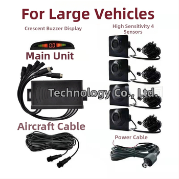 LED atpakaļskata radars kravas automobiļiem 24V, 4 sensori, 3 līmeņu balss brīdinājums, digitālais displejs