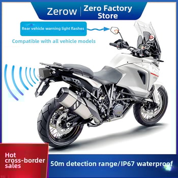 Zero Row MT-05 Motocikla aklo zonu monitors — 77 GHz mmWave radars, detekcijas diapazons 50 m, 12V barošana, skaņas atpakaļgaitas radars