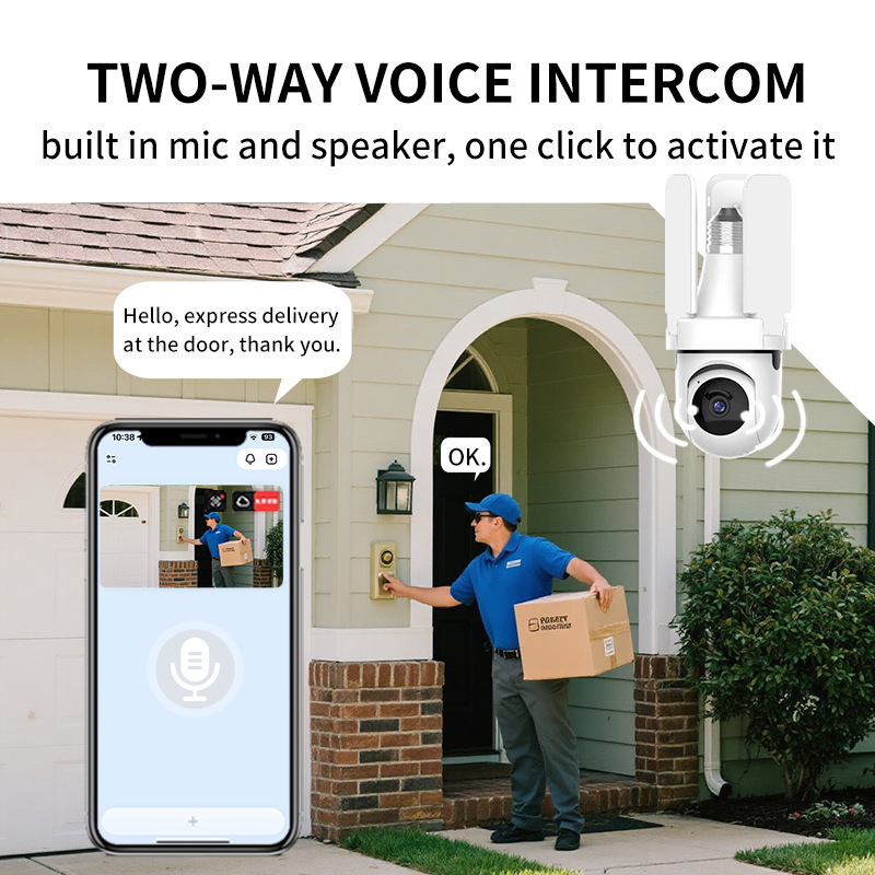 PTZ kamera za nadzor u obliku E27 žarulje, 3 MP, bežični unutarnji, horizontalno 355°, vertikalno 90°