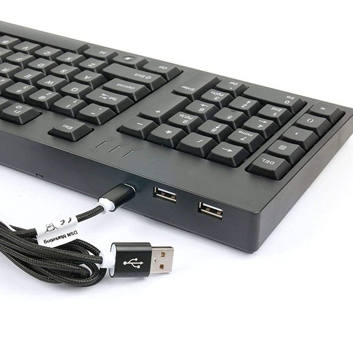 Balkezes vezetékes billentyűzet beépített két USB-hubbal, 109 billentyű, tenyér-támasz, ABS ház, háttérvilágítás nélkül