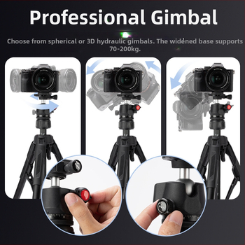 Kamerový statív s guľovou hlavou pre živé vysielanie – prenosný, 4-sekčný dizajn, nosnosť 2–5 kg, plast + kov, rýchlouzáverová doska