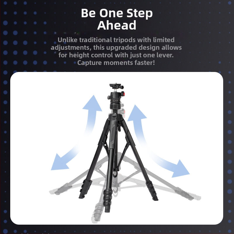 Kamerový statív s guľovou hlavou pre živé vysielanie – prenosný, 4-sekčný dizajn, nosnosť 2–5 kg, plast + kov, rýchlouzáverová doska
