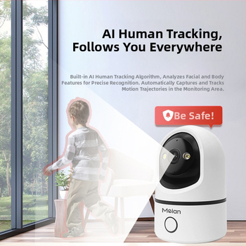 Bezvadu iekšējā PTZ novērošanas kamera ar divvirzienu audio, panorāma 355°, slīpums 75°, horizontālā ātrums 70°/s, vertikālā ātrums 30°/s