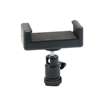 Suport hot shoe pentru cameră cu clip pentru telefon — metal, rotire 360°, greutate 65 g, compatibil cu telefoane de 5.5–8.5 inch