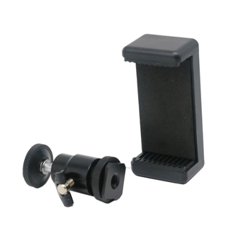 Suport hot shoe pentru cameră cu clip pentru telefon — metal, rotire 360°, greutate 65 g, compatibil cu telefoane de 5.5–8.5 inch
