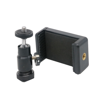 Suport hot shoe pentru cameră cu clip pentru telefon — metal, rotire 360°, greutate 65 g, compatibil cu telefoane de 5.5–8.5 inch