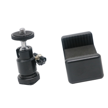 Suport hot shoe pentru cameră cu clip pentru telefon — metal, rotire 360°, greutate 65 g, compatibil cu telefoane de 5.5–8.5 inch