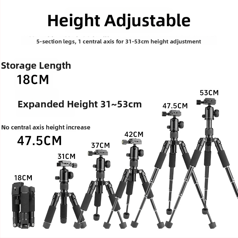 T226 mini statív – hliníková zliatina, 5 sekcií, guľová hlava, nosnosť 6 kg, hmotnosť 776 g