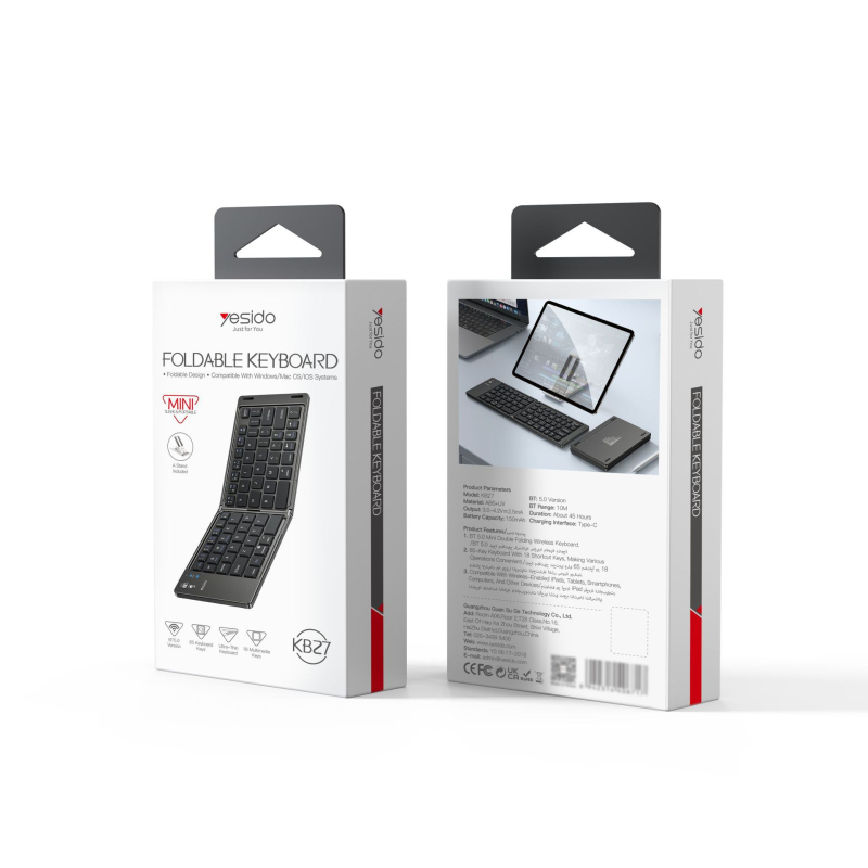 Yesido sklopiva Bluetooth tipkovnica, tiha, 87 tipki, bežična, univerzalna kompatibilnost