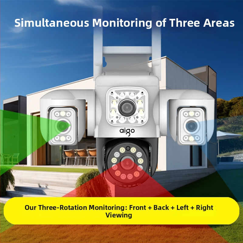 Kamera s tri leće 360° bežična, za unutarnju i vanjsku upotrebu, PTZ: vertikalni nagib 90°, horizontalni 355°, brzina pan 355°/s, ABS kućište, zidna montaža