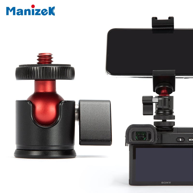 Mini metalna kuglasta glava za telefone s 360° horizontalnom rotacijom, 1/4-inch navrtak, masa 35 g, kompatibilno s mobitelima, svjetlom i akcijskim kamerama