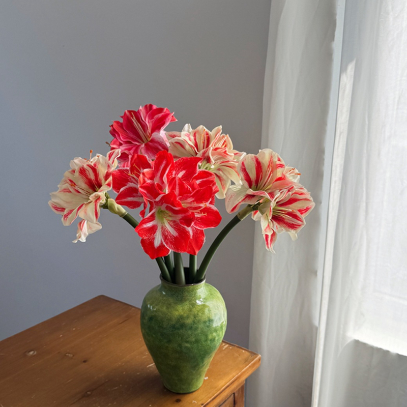 Floare artificială din mătase Amaryllis și Clivia, tulpină simplă, design embossat, varietate 1326527568, pentru nunți, exterior, recuzită pentru fotografie și decor de casă