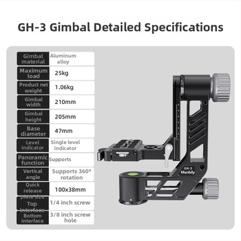 SLR kamera kantilever PTZ držiak pre panoramatickú fotografiu, 360° horizontálne otáčanie, hliníková zliatina, 1,04 kg
