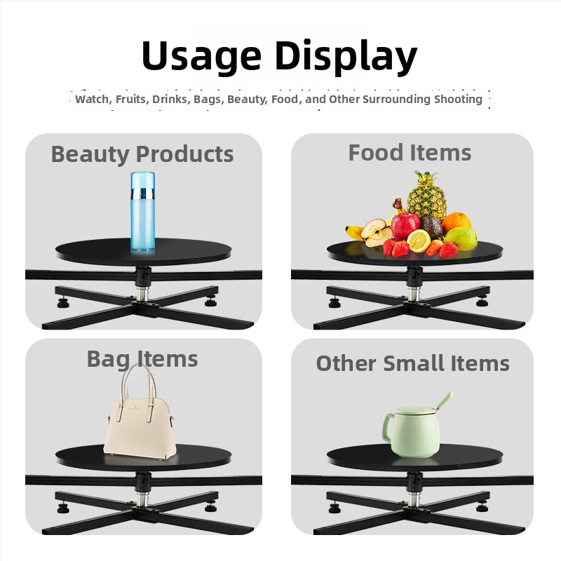 Plošina na fotenie predmetov s 360° otáčaním, skladacia, nastaviteľný uhol, materiál hliníková zliatina/drevo, hmotnosť 6,13 kg