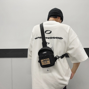 Geantă de piept din nylon, formă verticală pătrată, fermoar, buzunar intern pentru telefon, curea de umăr simplă, pentru utilizare zilnică