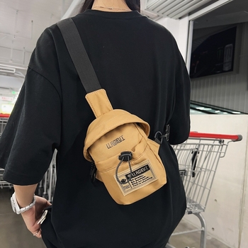 Geantă de piept din nylon, formă verticală pătrată, fermoar, buzunar intern pentru telefon, curea de umăr simplă, pentru utilizare zilnică