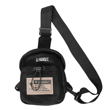 Geantă de piept din nylon, formă verticală pătrată, fermoar, buzunar intern pentru telefon, curea de umăr simplă, pentru utilizare zilnică