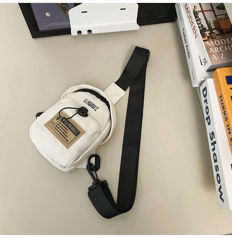 Geantă de piept din nylon, formă verticală pătrată, fermoar, buzunar intern pentru telefon, curea de umăr simplă, pentru utilizare zilnică