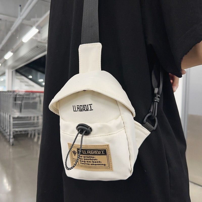 Geantă de piept din nylon, formă verticală pătrată, fermoar, buzunar intern pentru telefon, curea de umăr simplă, pentru utilizare zilnică