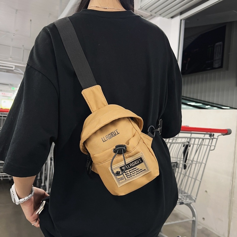 Geantă de piept din nylon, formă verticală pătrată, fermoar, buzunar intern pentru telefon, curea de umăr simplă, pentru utilizare zilnică