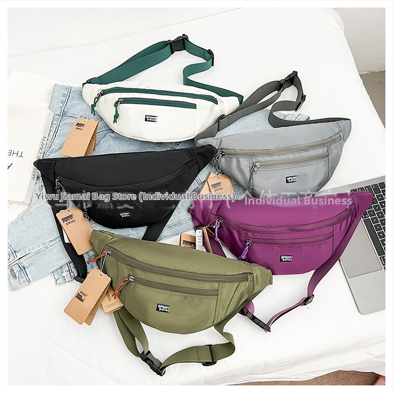 Geantă crossbody din nylon, în formă de dumpling, stil street, închidere cu fermoar, material moale, buzunar interior cu fermoar și buzunar pentru telefon