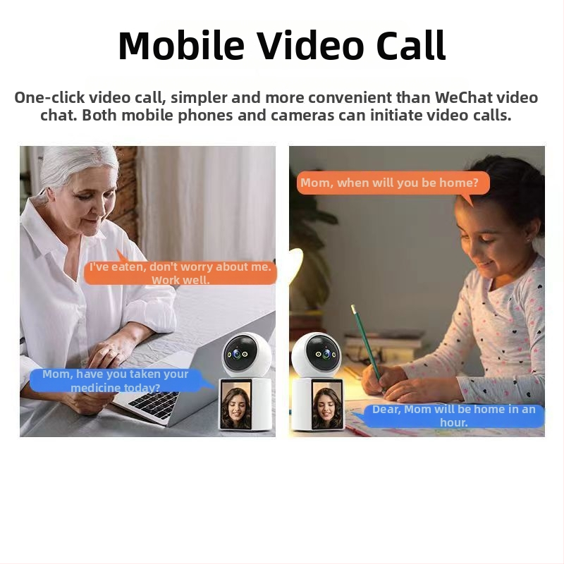 Vnútorná bezdrôtová dvojcestná videodverová kamera so displejom pre starostlivosť o seniorov — 5V napájanie, 0,01 lx minimálne osvetlenie, prevádzková teplota -20…55°C, ABS plast