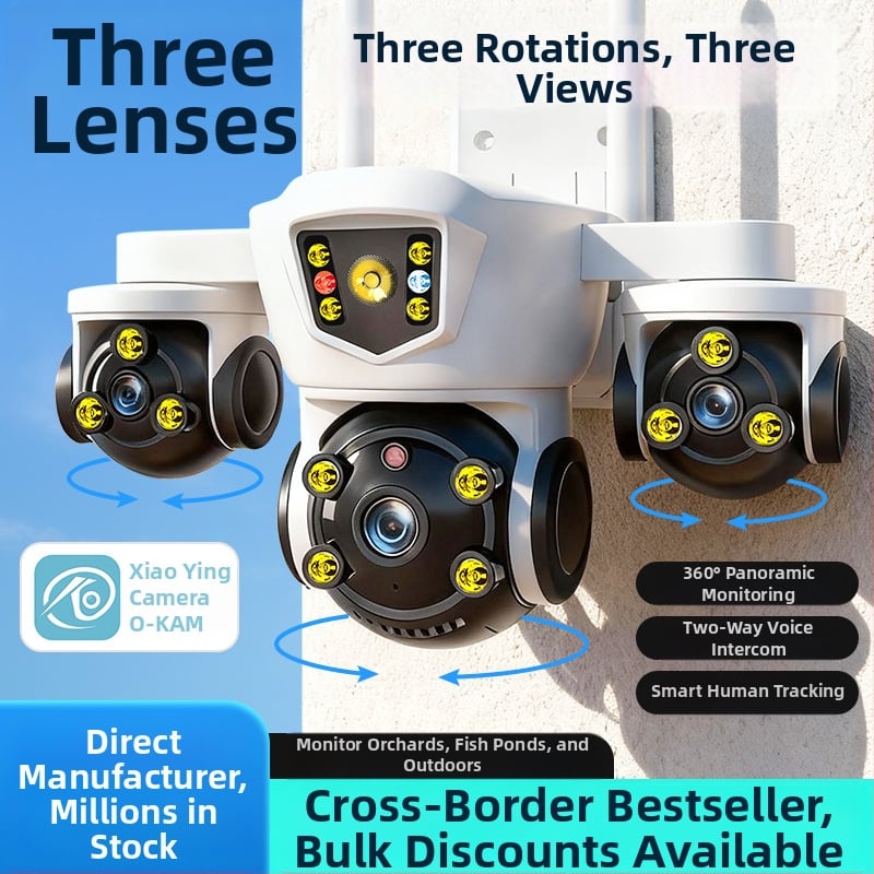 Cameră de supraveghere cu platformă cloud, obiective tri- și cvadruple, 12MP, 0,002 lux, DC12V, -20–60°C, interior/exterior