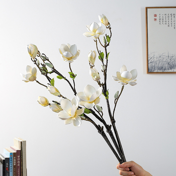 Floare artificială Magnolia, imprimare 3D, pictată și embosată, PVC moale, Magnolia varietate, decor interior