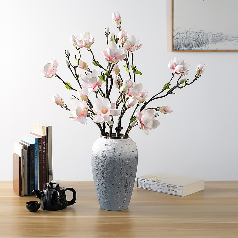 Floare artificială Magnolia, imprimare 3D, pictată și embosată, PVC moale, Magnolia varietate, decor interior