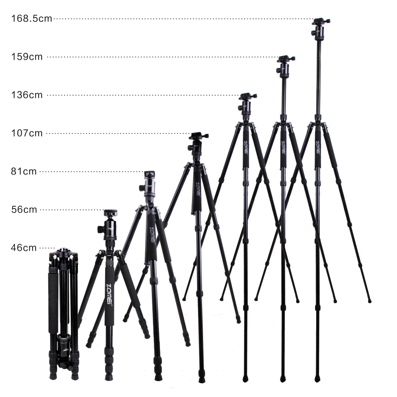 ZoMei trepied Z-888 din aliaj de aluminiu-magneziu, placă de eliberare rapidă, încărcătură maximă 18 kg, înălțime maximă 159 cm