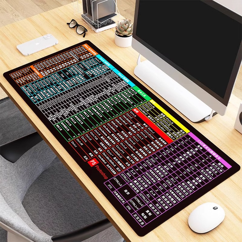 Covoraș mare din cauciuc pentru birou cu pad de mouse și calculator, cusut, doar pe o parte, desene personalizate