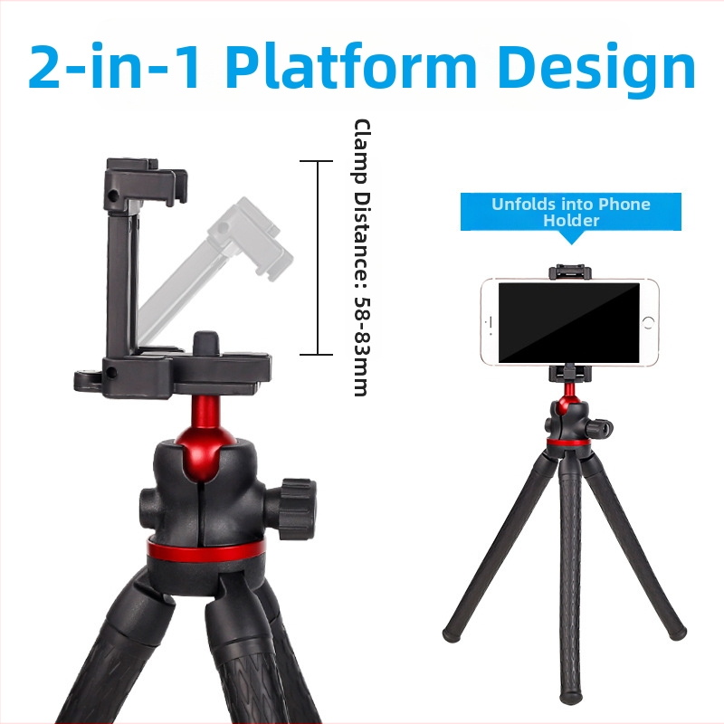 Mobiltelefon tripod – mini asztali kétlábú ball head, súly 295 g, teherbírás legfeljebb 2 kg