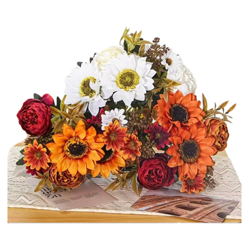 Μπουκέτο ηλιοτρόβων τεχνητών — ρεαλιστικά μεταξωτά άνθη, ημιχειροποίητη και ημιμηχανική κατασκευή, κατάλληλο για γάμους, αξεσουάρ φωτογράφισης και οικιακή διακόσμηση