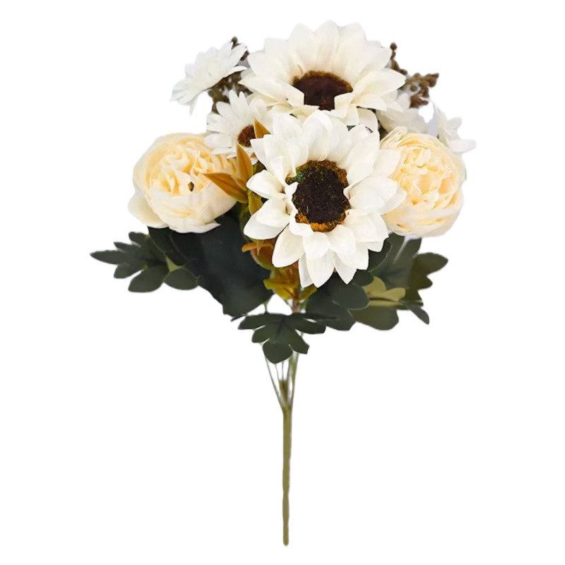 Μπουκέτο ηλιοτρόβων τεχνητών — ρεαλιστικά μεταξωτά άνθη, ημιχειροποίητη και ημιμηχανική κατασκευή, κατάλληλο για γάμους, αξεσουάρ φωτογράφισης και οικιακή διακόσμηση