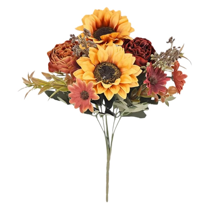 Μπουκέτο ηλιοτρόβων τεχνητών — ρεαλιστικά μεταξωτά άνθη, ημιχειροποίητη και ημιμηχανική κατασκευή, κατάλληλο για γάμους, αξεσουάρ φωτογράφισης και οικιακή διακόσμηση
