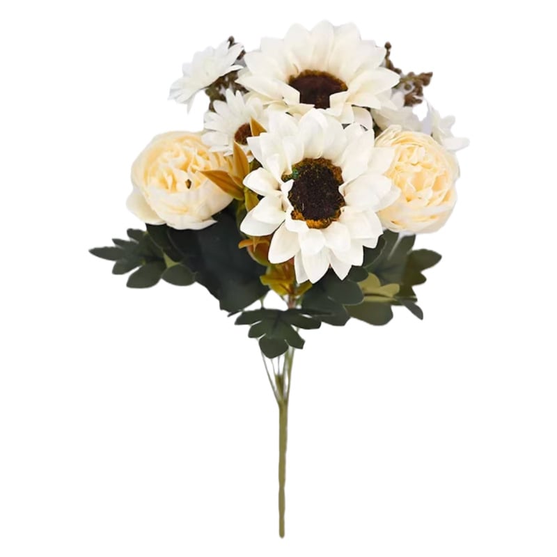 Μπουκέτο ηλιοτρόβων τεχνητών — ρεαλιστικά μεταξωτά άνθη, ημιχειροποίητη και ημιμηχανική κατασκευή, κατάλληλο για γάμους, αξεσουάρ φωτογράφισης και οικιακή διακόσμηση