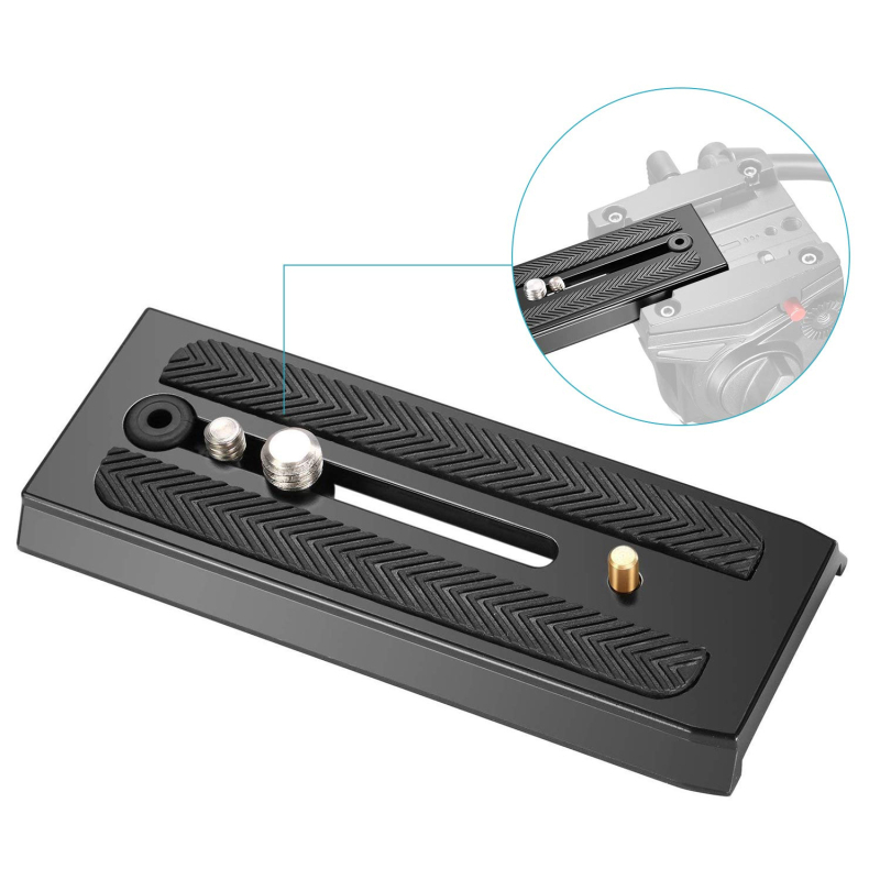 Placă de eliberare rapidă, prelungită, Jingshengda — aliaj de aluminiu; sarcină maximă 6–10 kg; compatibilă cu Manfrotto 500ah/701/577 și Benro S4/S6 PTZ.