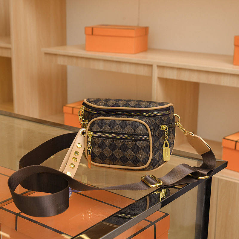 Geantă de umăr din PU cu imprimeu clasic, vară 2023, fermoar închis, căptușeală din poliester, buzunar interior cu fermoar și buzunar pentru telefon