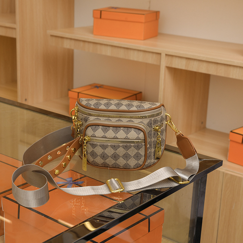 Geantă de umăr din PU cu imprimeu clasic, vară 2023, fermoar închis, căptușeală din poliester, buzunar interior cu fermoar și buzunar pentru telefon