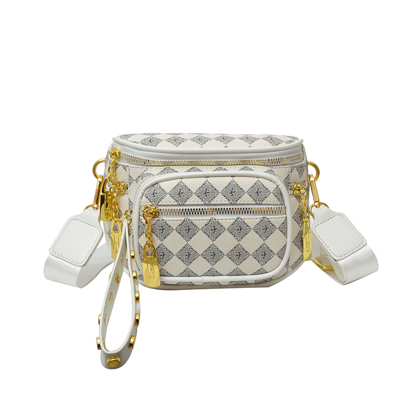 Geantă de umăr din PU cu imprimeu clasic, vară 2023, fermoar închis, căptușeală din poliester, buzunar interior cu fermoar și buzunar pentru telefon