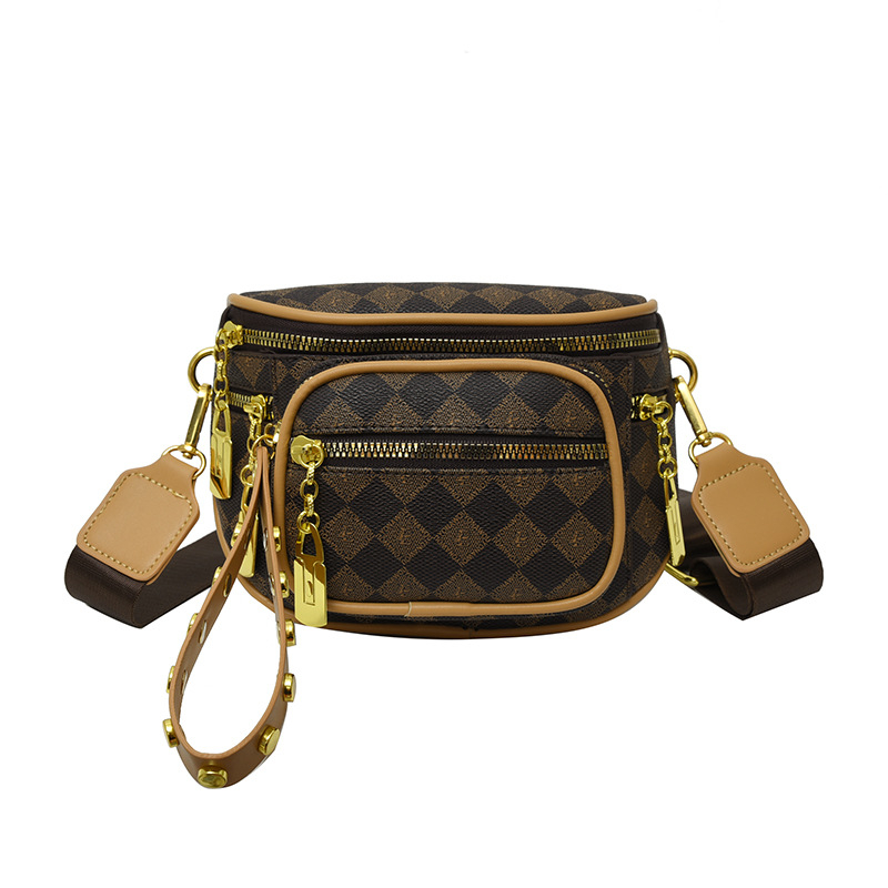 Geantă de umăr din PU cu imprimeu clasic, vară 2023, fermoar închis, căptușeală din poliester, buzunar interior cu fermoar și buzunar pentru telefon