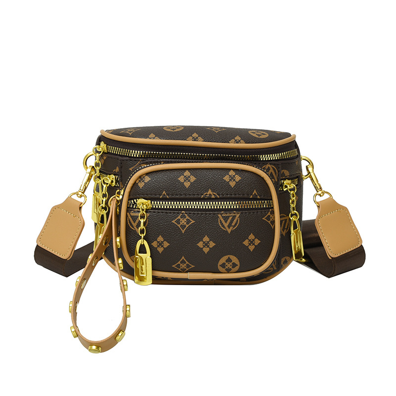 Geantă de umăr din PU cu imprimeu clasic, vară 2023, fermoar închis, căptușeală din poliester, buzunar interior cu fermoar și buzunar pentru telefon